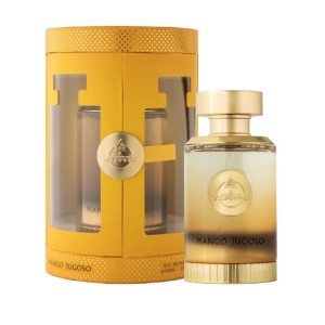 Mango Jugoso 100ml EDP bottle, showcasing mango, pineapple, and musk in a tropical fruity fragrance.