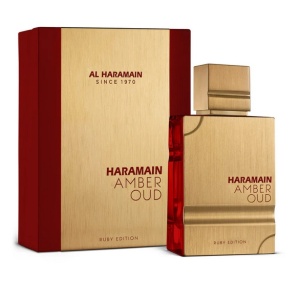 Amber Oud Ruby Edition by Al Haramain – 100ml unisex Eau de Parfum with saffron, amberwood, oud, and cedar notes.
