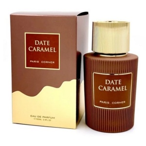 Date Caramel by Paris Corner. A unisex oriental vanilla fragrance with notes of dates, coffee, caramel, vanilla, amber, and sandalwood.