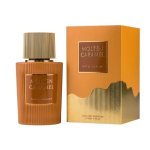 Molten Caramel by Paris Corner – oriental vanilla gourmand fragrance with white chocolate, caramel, milk, brown sugar, vanilla, and praline.