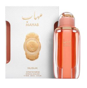 Mahab by Nusuk unisex perfume featuring a luxurious floral oriental fragrance in an elegant bottle