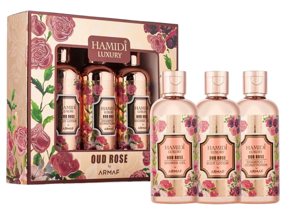 Hamidi Luxury Oud Rose Gift Set | 3-Piece Bath & Body Collection